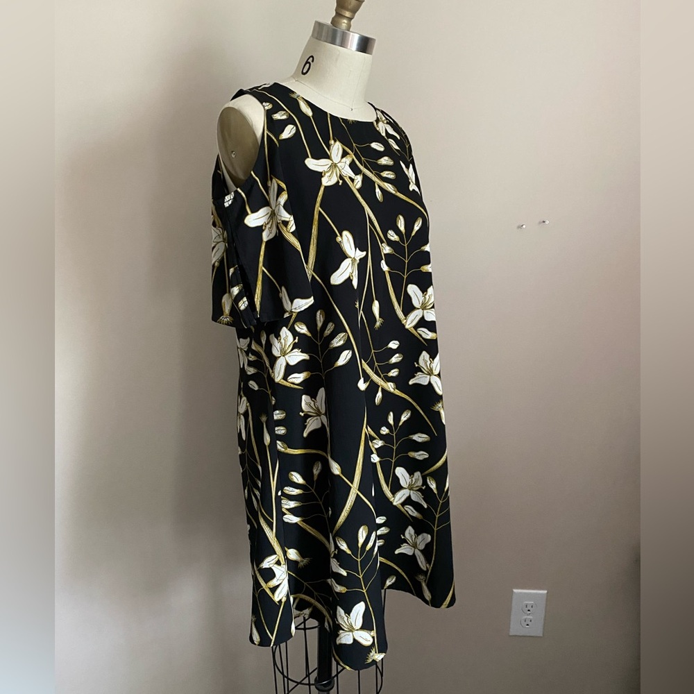 M&S Collection Cold Shoulder Black Floral Dress Size M